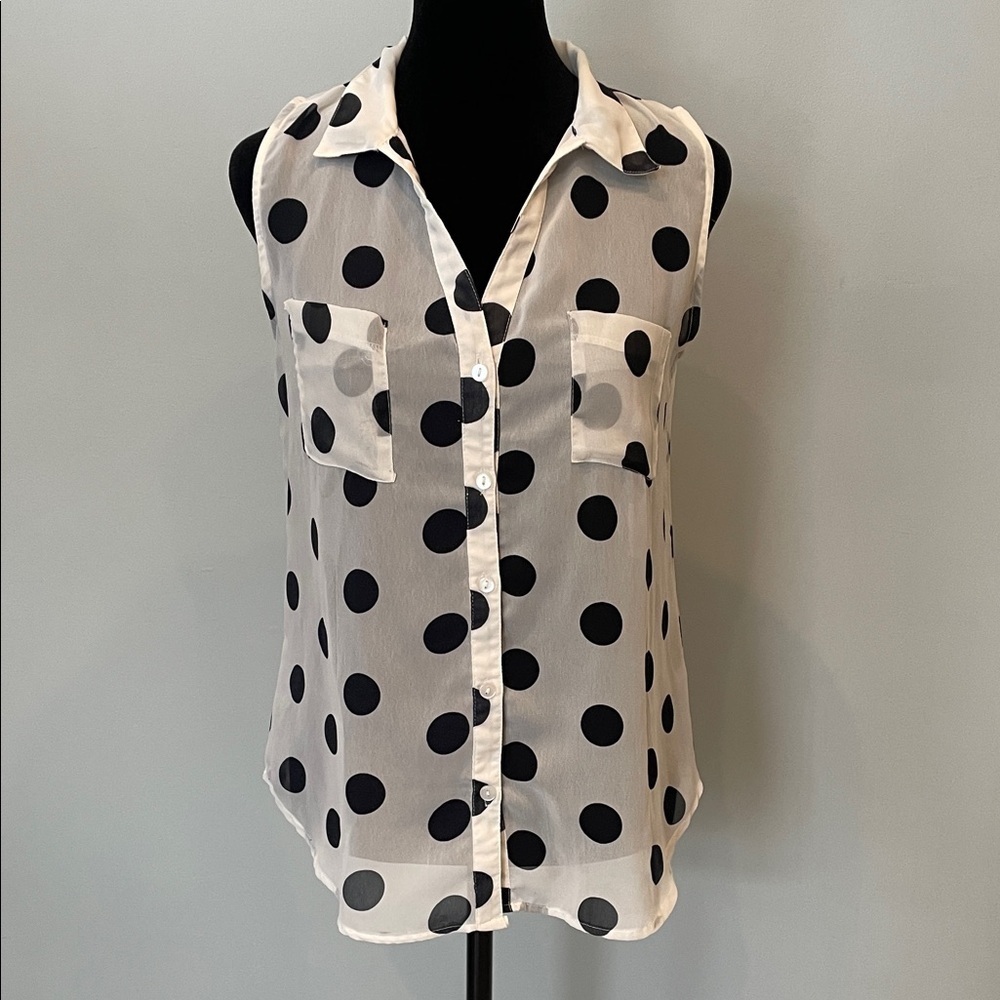 Polka Dot Sleeveless Blouse - Black and White great for layering